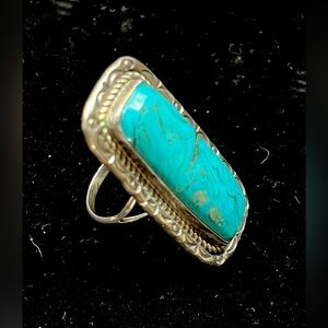 Sterling Silver and Bright Blue Turquoise Ring.  Gender neutral! Size 7 / 7.5